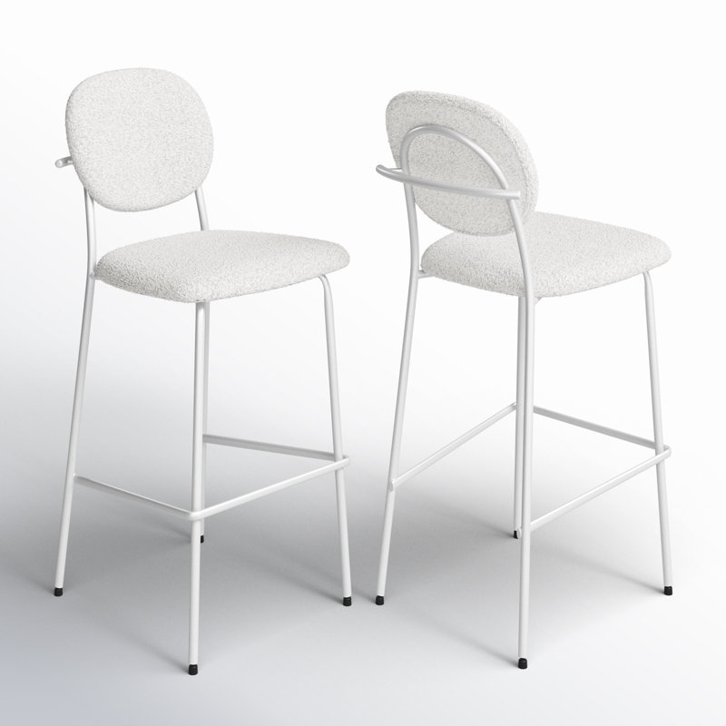 Alec Boucle Bar & Counter Stool, White, Bar Stool (29.50” Seat Height)