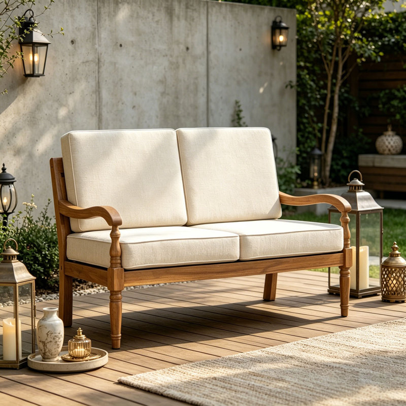 Causeuse d'extérieur en bois d'acacia avec coussins