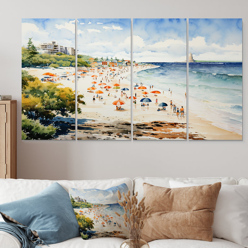 «Vintage Beach Day Tranquitt I - Coastal Beach Sand», art mural 4 pièces, H 28 po x l 48 po