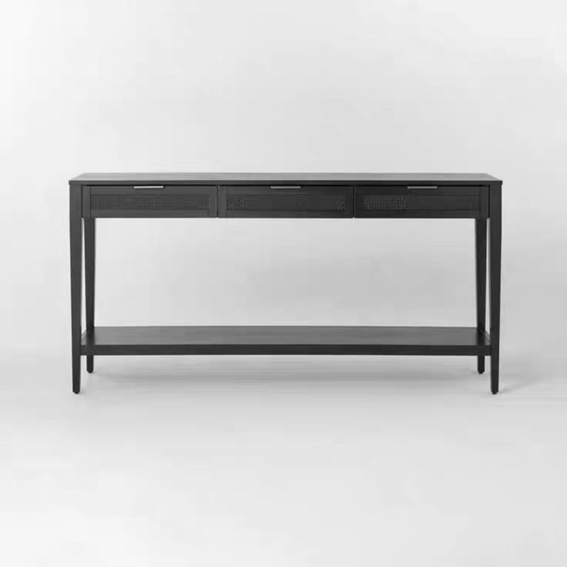 Black Solid + Manufactured Wood Rectangular Console Table, 31.5" H x 62.99" W x 13.78" D, Black