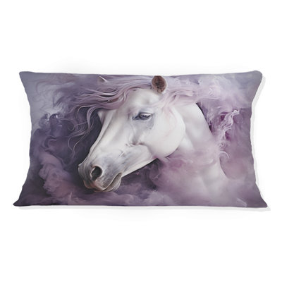 Coussin décoratif imprimé cheval mauve et blanc