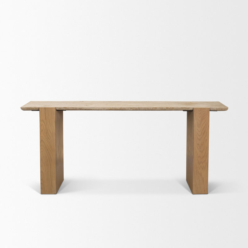 Console Milos avec plateau en travertin et chêne brun clair