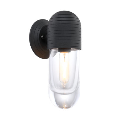 12" 1-Light Black Cylindrical Wall Sconce With Clear Glass Shade