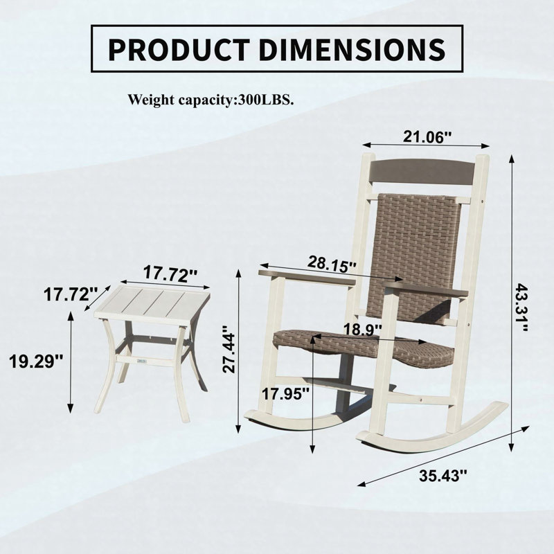 Ensemble de 3 chaises berçantes en PEHD d'extérieur, chaises berçantes surdimensionnées pour le porche et la cour