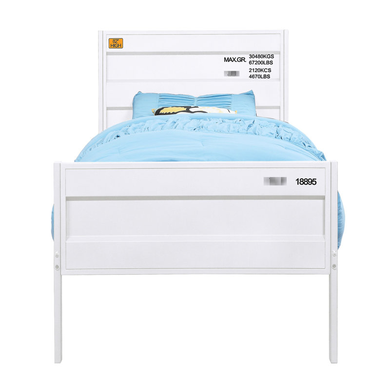 Lit plateforme double en métal blanc, avec un thème de contenant de chargement, un sommier tapissier non requis pour la chambre à coucher contemporaine