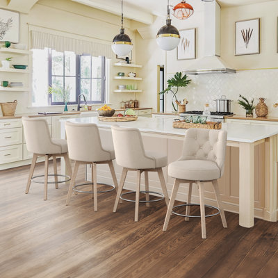 Arleine Swivel Upholstered Counter Stool with Solid Wood Frame