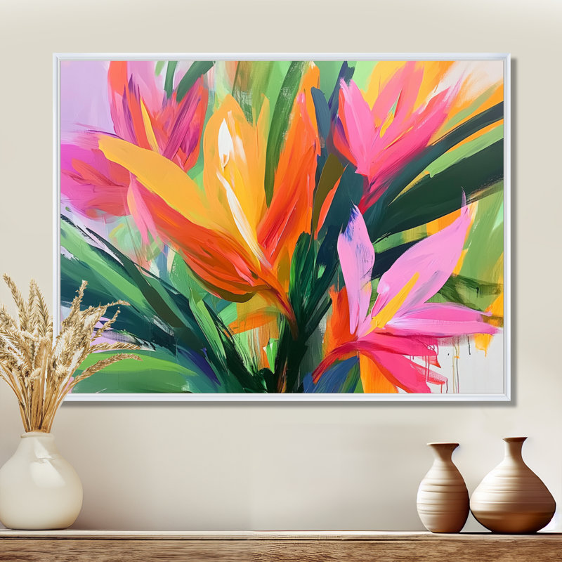 Bouquet tropical de palmiers III - Bouquet d'art mural, H 30 po x l 40 po, Impression dans un cadre flottant sans passe-parto