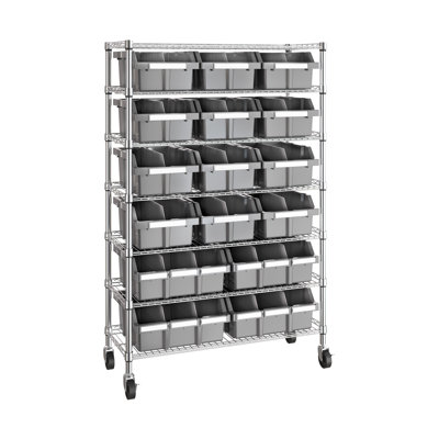 36" W NSF-Certified Commercial 7-Tier 16-Bin Storage Rack with Wheels