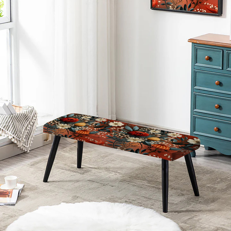 Motif floral rustique bohémien - banc rembourré noir floral