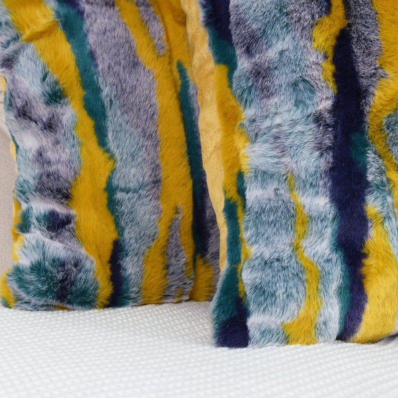 Multi Jacquard Faux Fur Euro Pillow Cover, 20" x 20", Teal