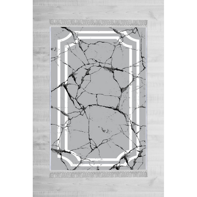 Tapis gris en coton tissé à plat à la machine Mimi, Rectangle 2 pi 7 po x 3 pi 11 po