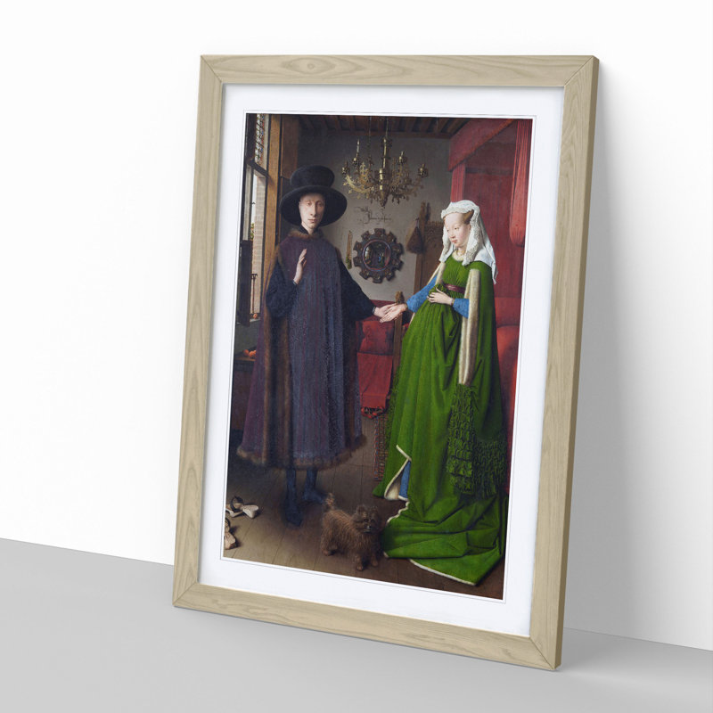 Arnolfini Portrait by Jan van Eyck - Picture Frame Painting on MDF, Oak Framed, 48cm H x 36cm W x 2cm D