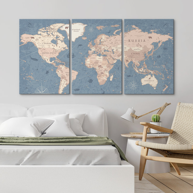 Pastel World Map 3-Piece Canvas Print Set