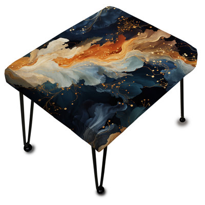 Orange et bleu sarcelle Astral Marble Dreams - Repose-pieds rectangulaire en marbre
