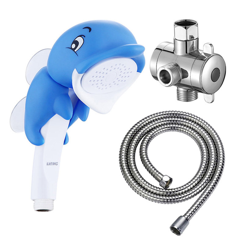 Pomme de douche à main pour enfant, pomme de douche pour enfant avec boyau et inverseur, Dollie, Bleu, Dollie