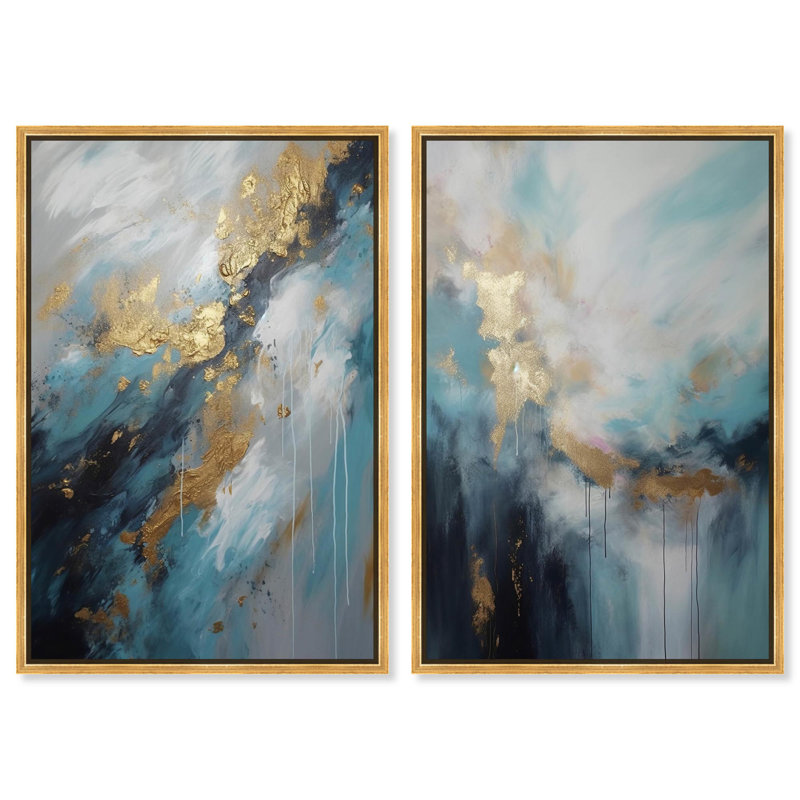 Rainfall Realm Set Canvas Set of 2 Luxe Abstract Sets by , Cadre flottant doré, H 24 po x l 16 po