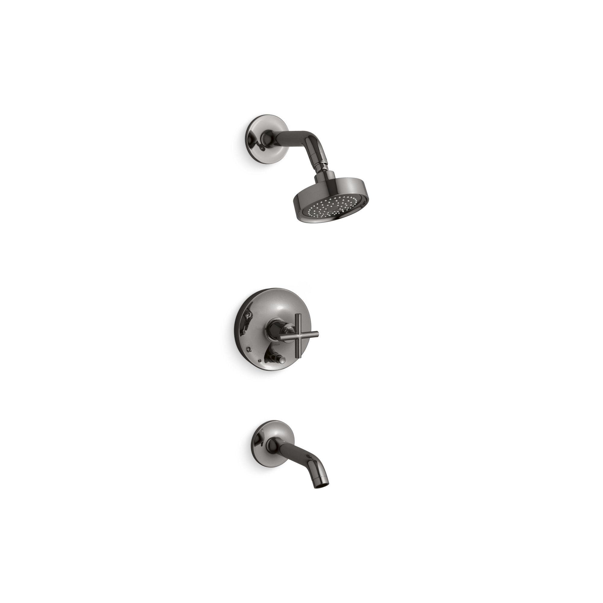 Purist Pressure-Balancing Thermostatic Tub and Shower Faucet, Vibrant Titanium, 2.5 GPM, Cross Handle