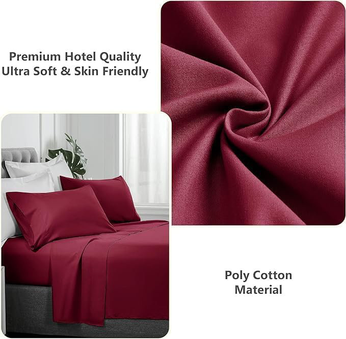 Ranarda Cotton Blend Percale Flat Sheet, Double (4'6), Red
