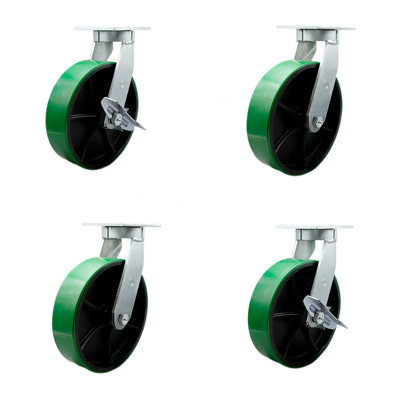 Heavy Duty Poly on Cast Iron Caster Set 2 Swivel Lock 2 Brakes SCC