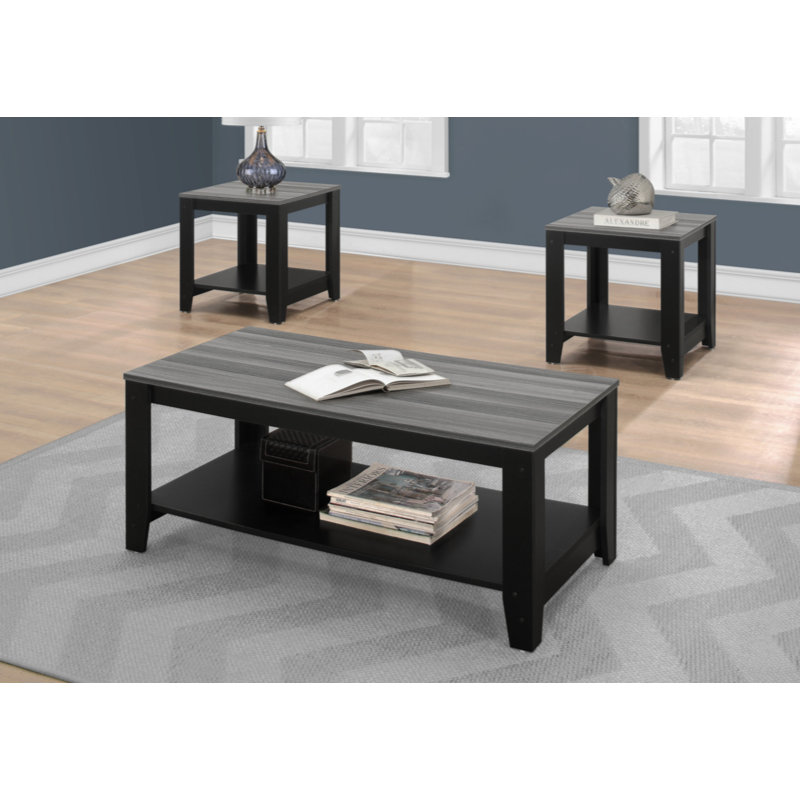Ensemble de table basse moderne de trois articles - tables pour le salon de style campagnard, Grey/Black