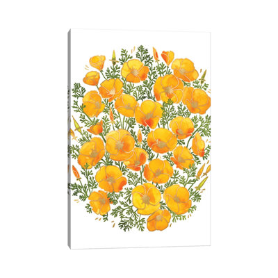 Watercolor California Poppies Bunch 1 Piece Wall Art on Canvas