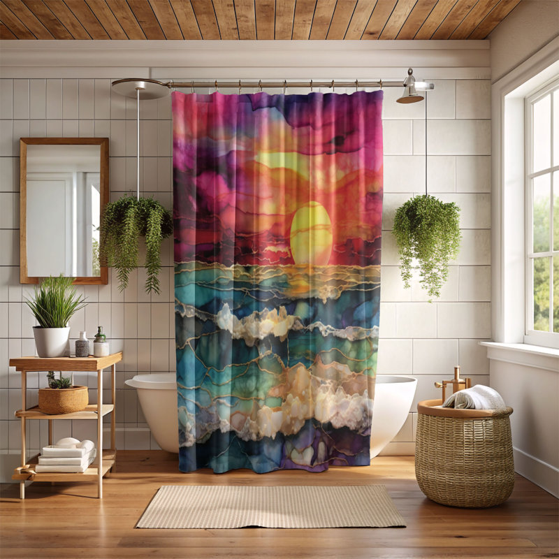 Rideau de douche standard 1 pièce Sunset Designs Design, H 74 po x l 71 po