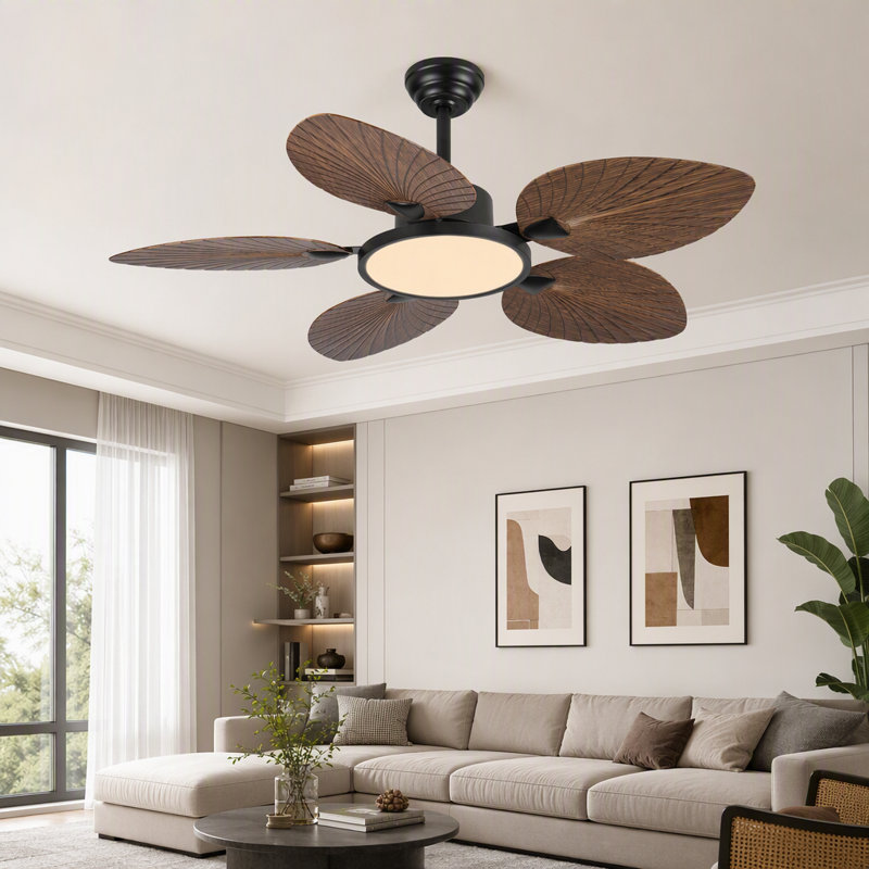 Ventilateur de plafond 52 pouces à feuilles de palmier tropical avec lumières et télécommande
