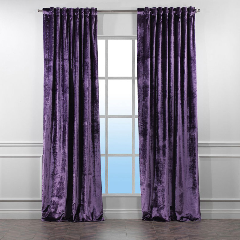 Panneau de rideau simple doublé occultant en velours brillant extra large et très long, L 100 po x L 192 po, 33 Mauve
