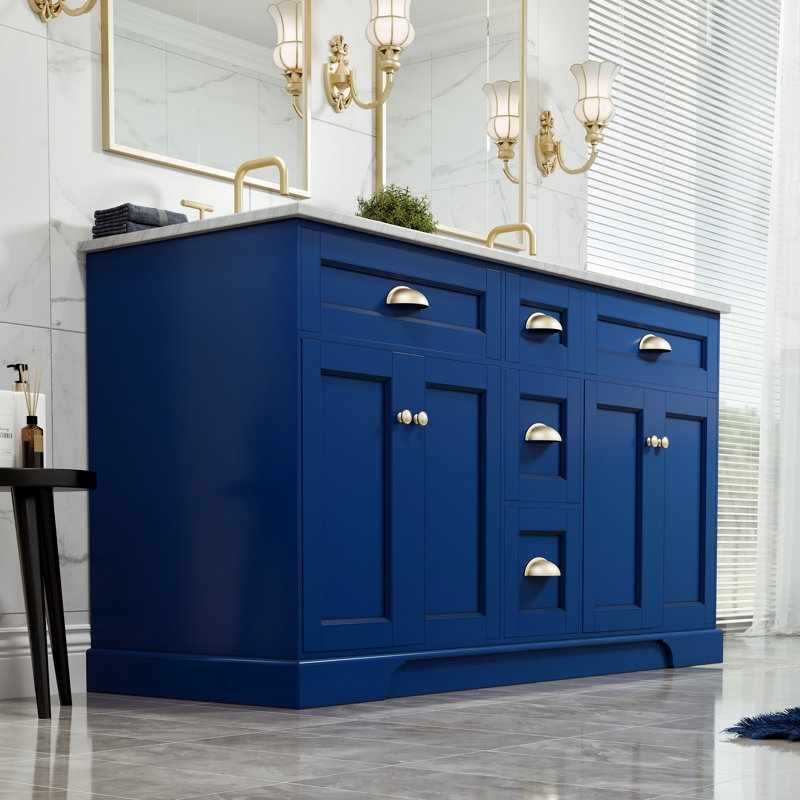 Didomenico 60" Double Bathroom Vanity Set, Blue, Brushed Nickel