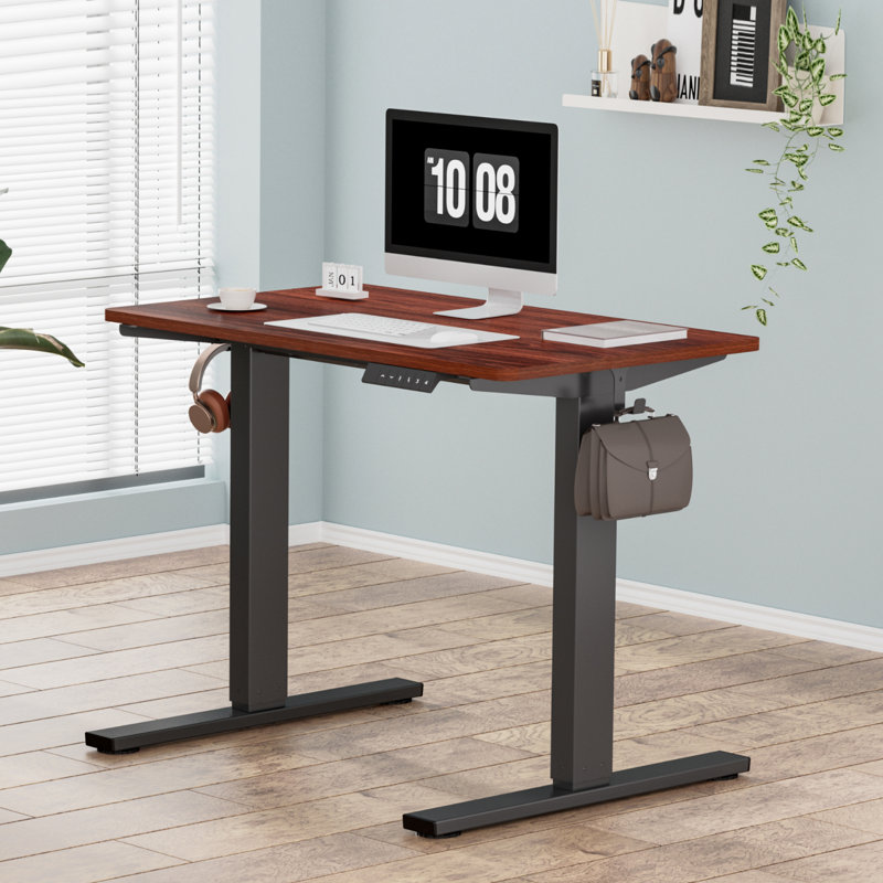 Bureau debout réglable Dojtcho Home Office, Acajou / Noir, H 47,6 po x l 40 po x P 24 po