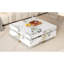 Table basse moderne carrée texturée en marbre avec 4 tiroirs et base suspendue, blanc, 43,3 po