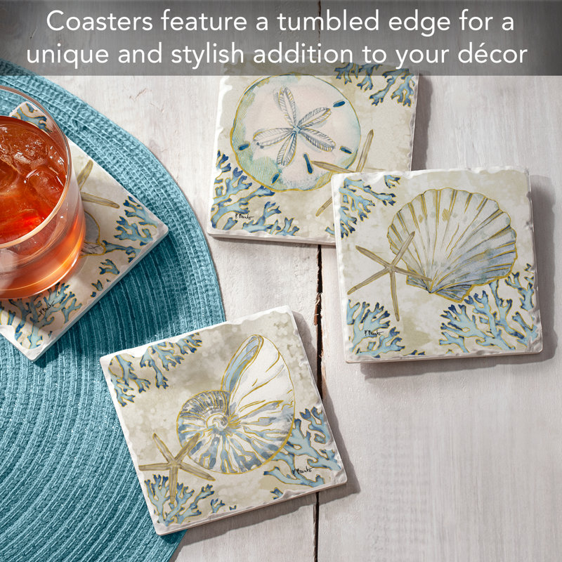 Playa Shells 4-Pack Assorted Tumbled Tile Coasters