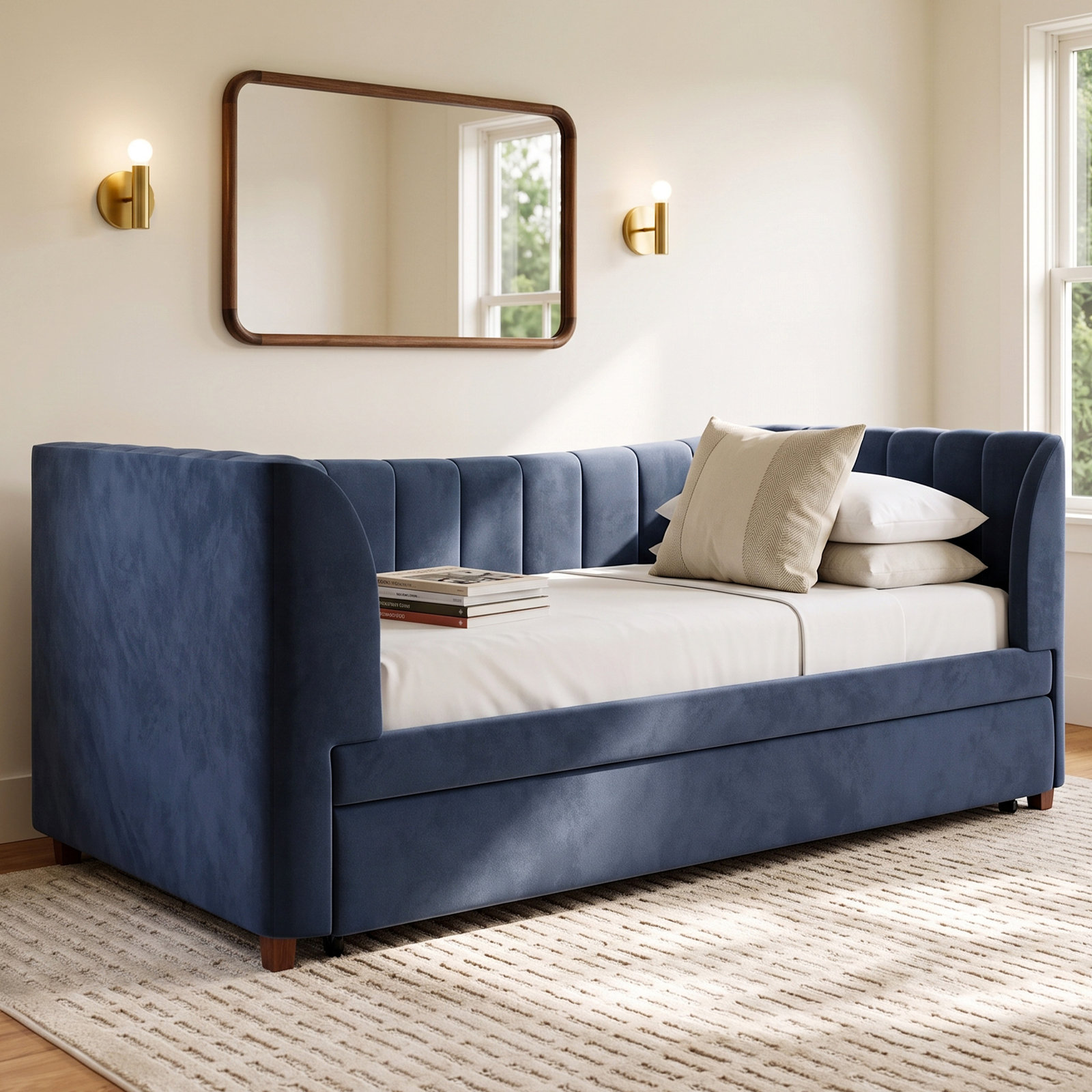 Ricketts Twin Upholstered Daybed with Trundle, Blue
