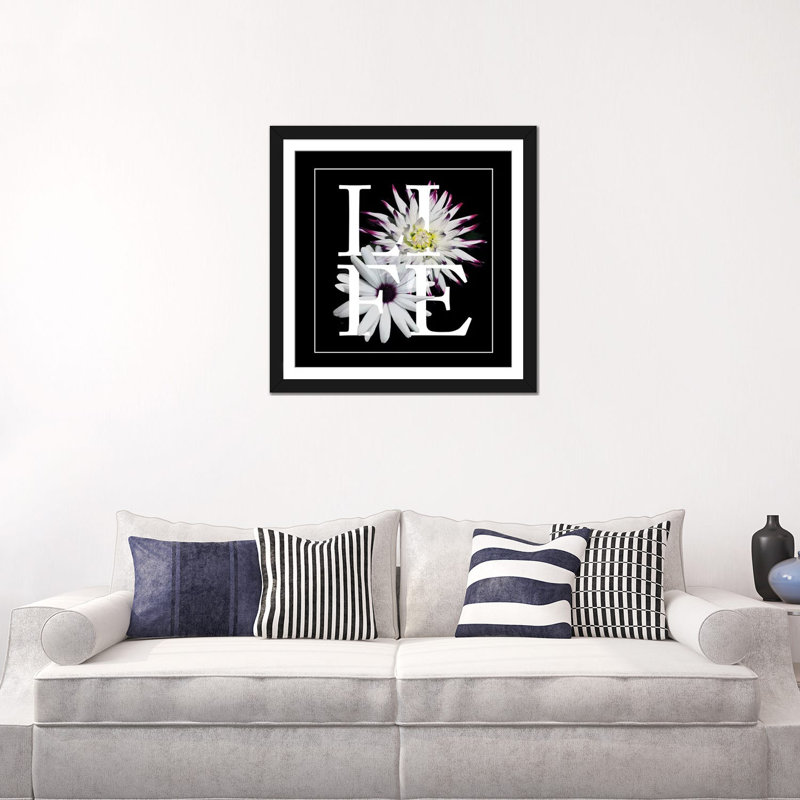 « floral graphic ii », impression sur toile, Papier d'art encadré noir, Blanc, H 16 po x l 16 po x P 1 po