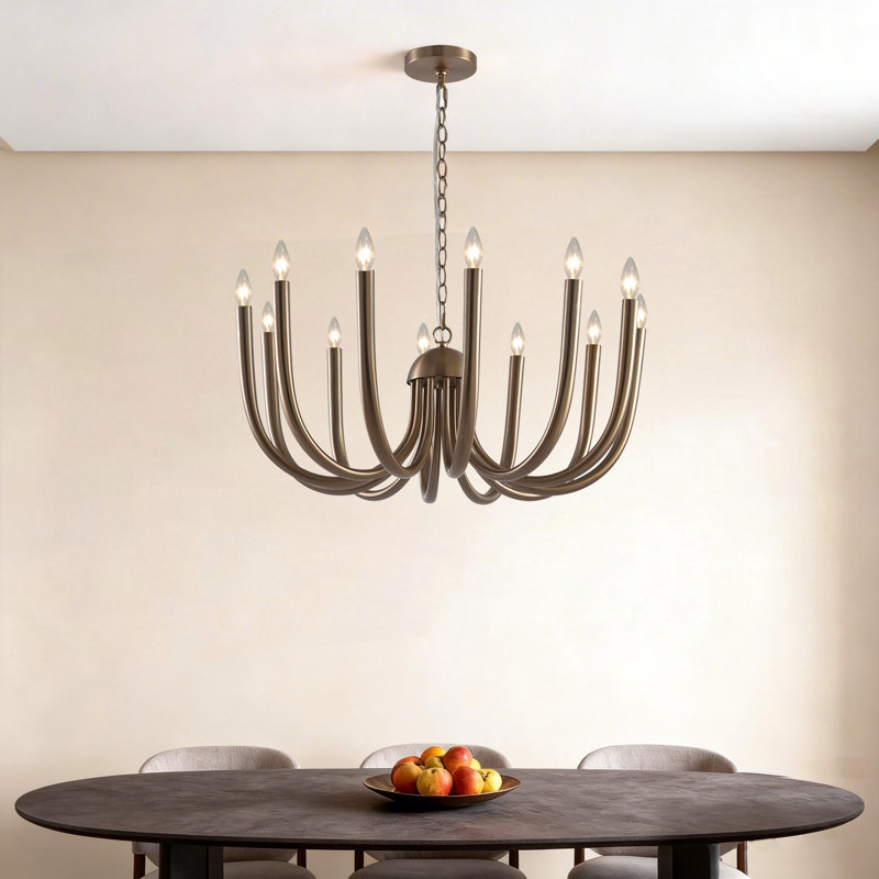 Lustre 12 lumières à bras courbé avec longueur réglable