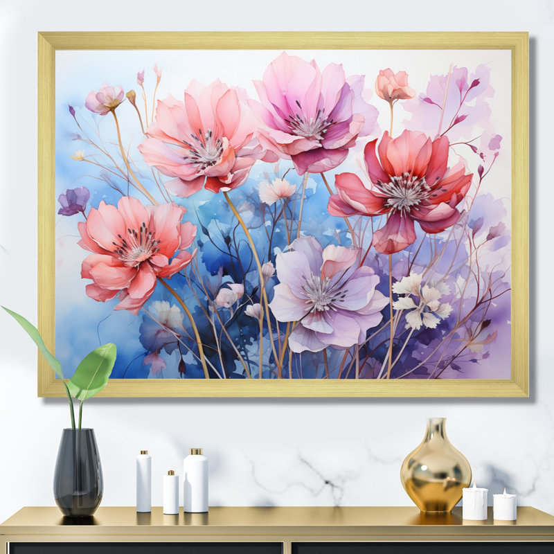 Art floral sur toile "Purple Dreamy Florals V - Abstract Botanicals", L 32 po x H 24 po, Encadrement doré
