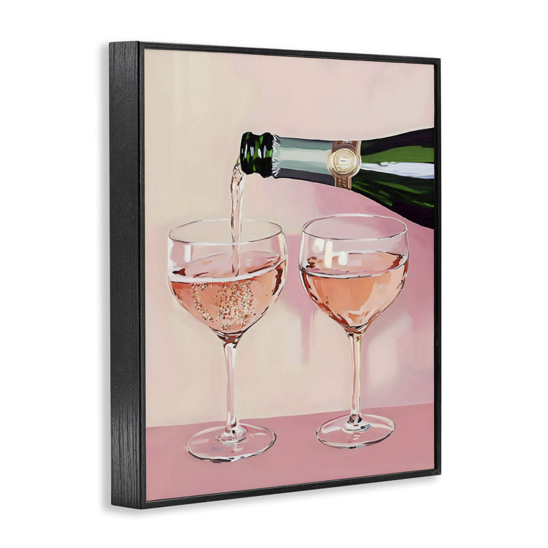 Giclée rose pour deux verres encadrés, design par The Prints Vibe, Midnight Black Giclee Framed, 30 x 24