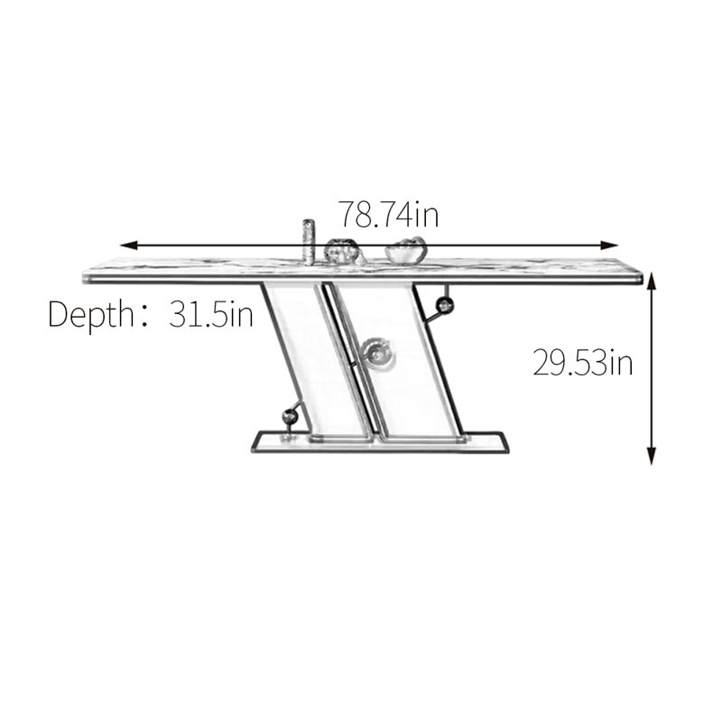 Light luxury sintered stone dining table, H 29,53 po x L 78,74 po x l 31,5 po