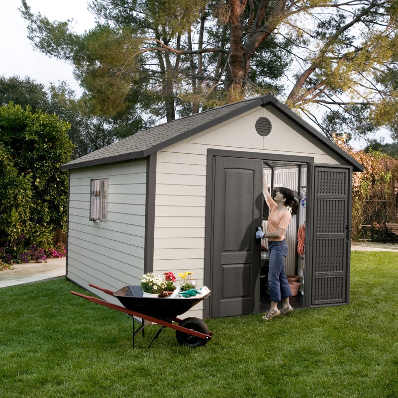 Lifetime 11 Ft. X 11 Ft. High-density Polyethylene (plastic) Outdoor Storage Shed With Steel-reinforced Construction