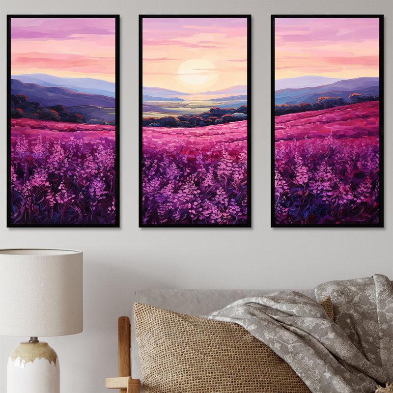 «Bloomed Flower Horizons At Sunset I», ensemble d'art mural sur toile fleur, Cadre flottant noir, H 40 po x l 60 po x P 1 po