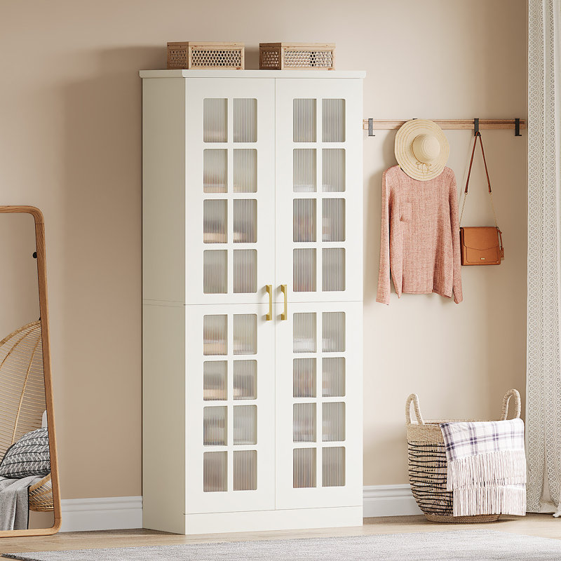 67.5'' Tall Shoe Cabinet With Doors, 8-Tier Shoe Storage Cabinet With Adjustable Shelves, White