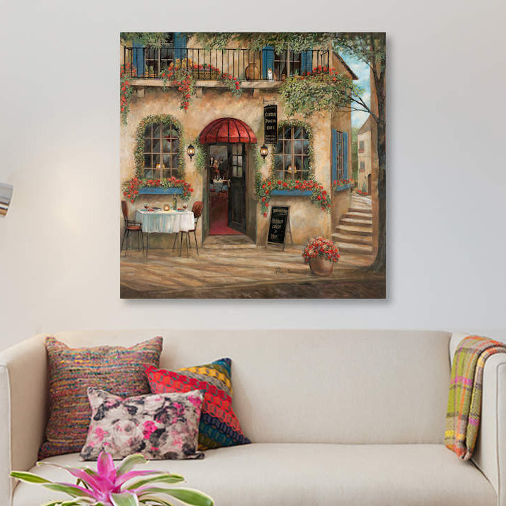 «Centro Piazza Café», reproduction sur toile, H 26 po x l 26 po x P 1,5 po, Toile tendue, Pas de tapis