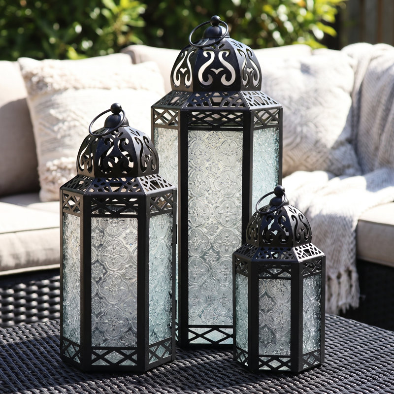 Ensemble de lanterne marocaine de style bougie marocaine pour le plancher, les décorations du Ramadan, la décoration intérieure, le patio extérieur ou le porche, les mariages