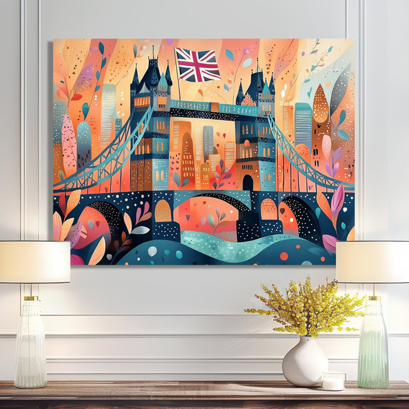 Pop Art Tower Bridge Lights in London, Royaume-Uni, art mural, H 12 po x l 20 po, Toile tendue, Ne s’applique pas