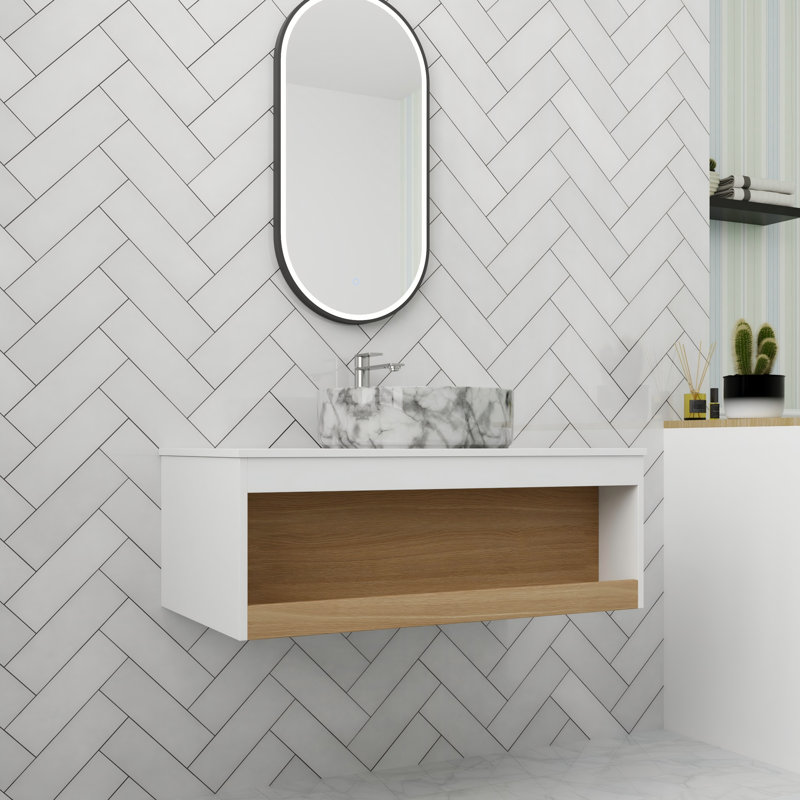Meuble-lavabo flottant simple 36 po avec comptoir en céramique, 36", Gris