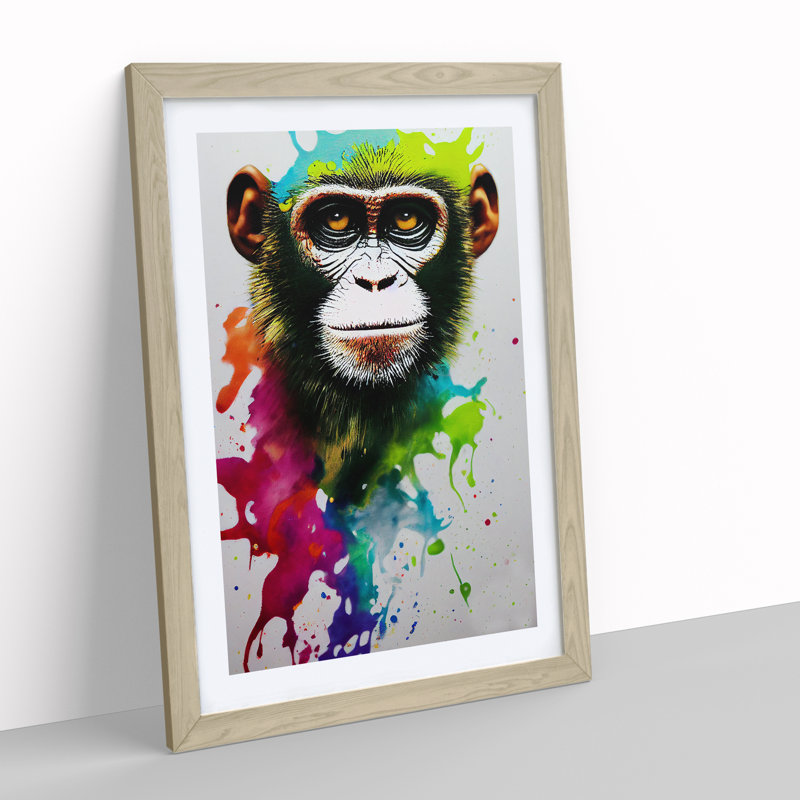 XV1022-4101X Splashed Monkey No.4 Abstract - Single Picture Frame Painting, 64cm H x 46cm W x 2cm D, Oak
