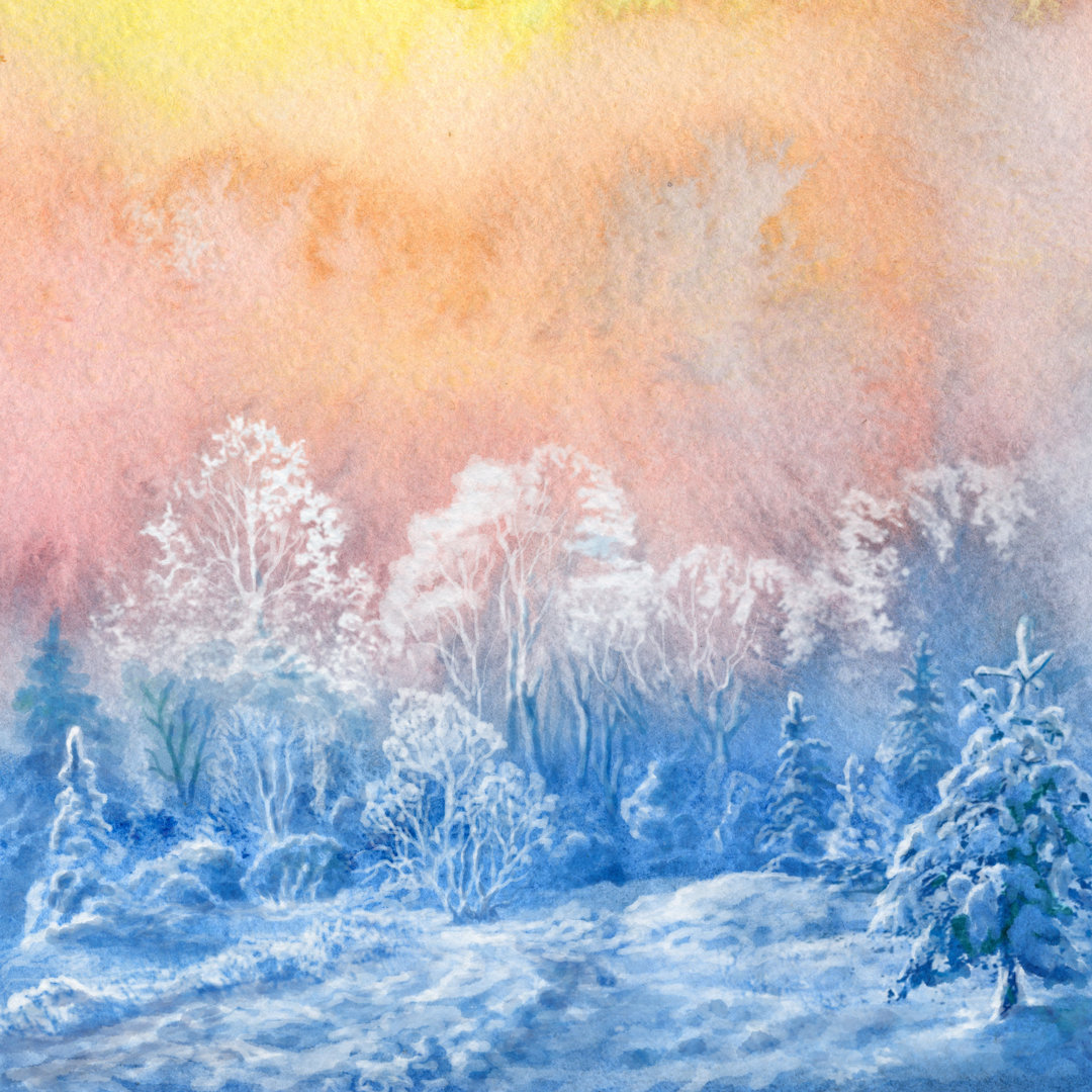 Aquarell Winter von Pobytov - Kunstdrucke auf Leinwand