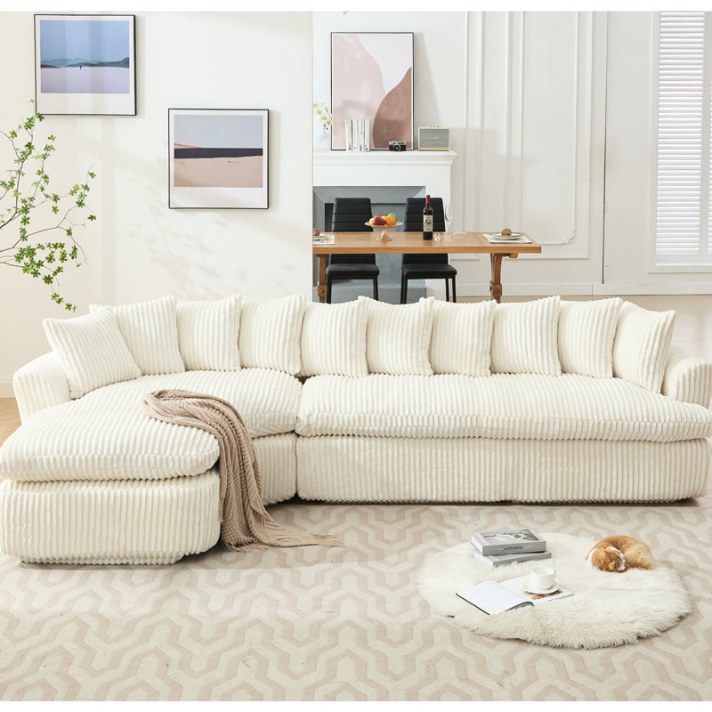 Beige L-shape Sectional With Elegant Back Design