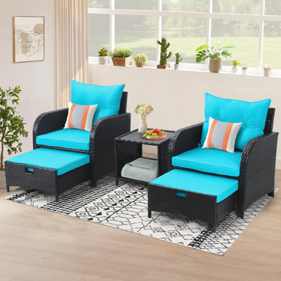 Arusha Antilles 2-Person Outdoor All-Weather Wicker Conversation Set with Ottomans and Coffee Table by Latitude Run