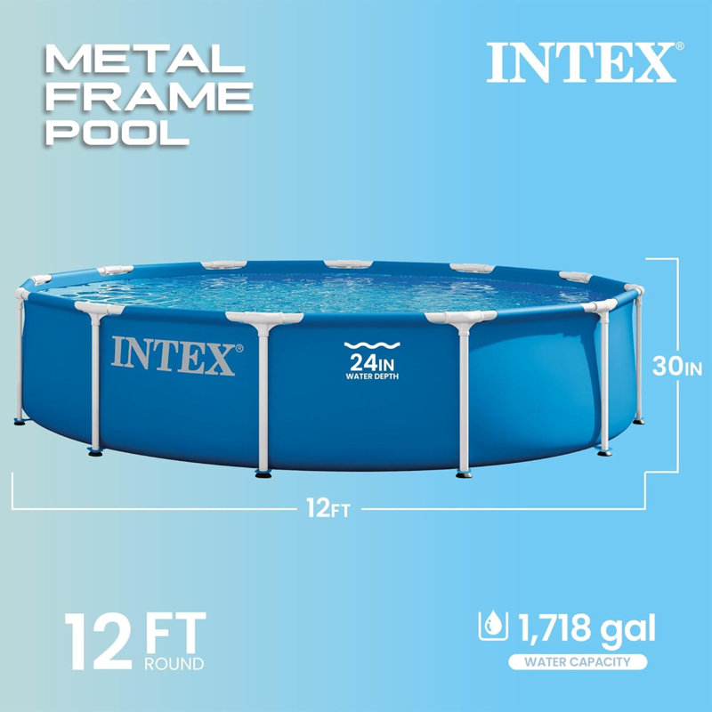 Intex: Ensemble de piscine pour piscine et filtre à cadre en métal - 12 pi x 30 po - Ensemble de piscine hors terre, résistante à la perforation et à la rouille, résistance à la perforation, 1718 gallons, 28211 EP
